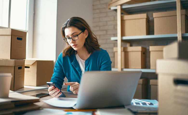 author working in warehouse for online amazon store